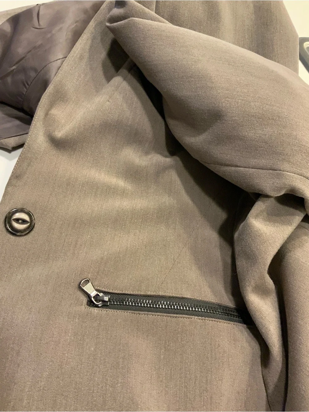 Signature by Larry Levine Taupe Blazer with Dark Contrast Collar